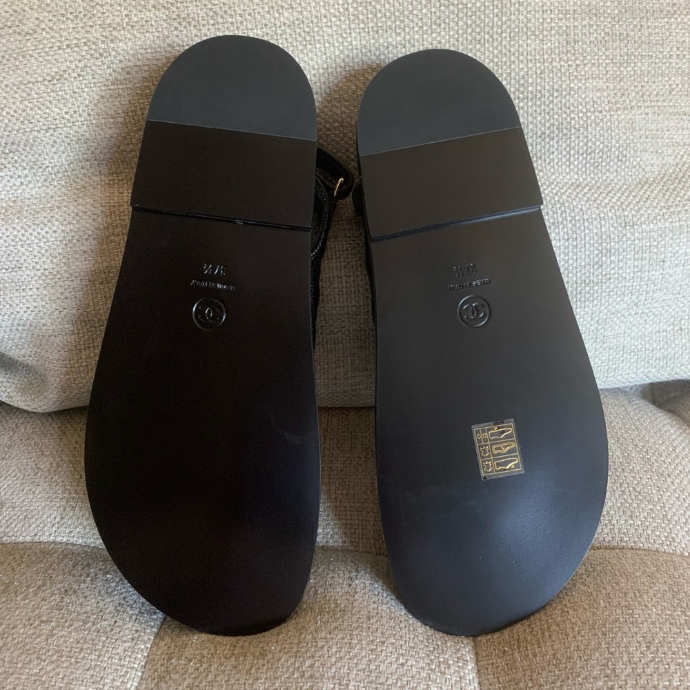 Chanel Dad Sandals Black Caviar Dad Sandal GoldCC Logo Mule Slide Flat size37.5 - Picture 7 of 10